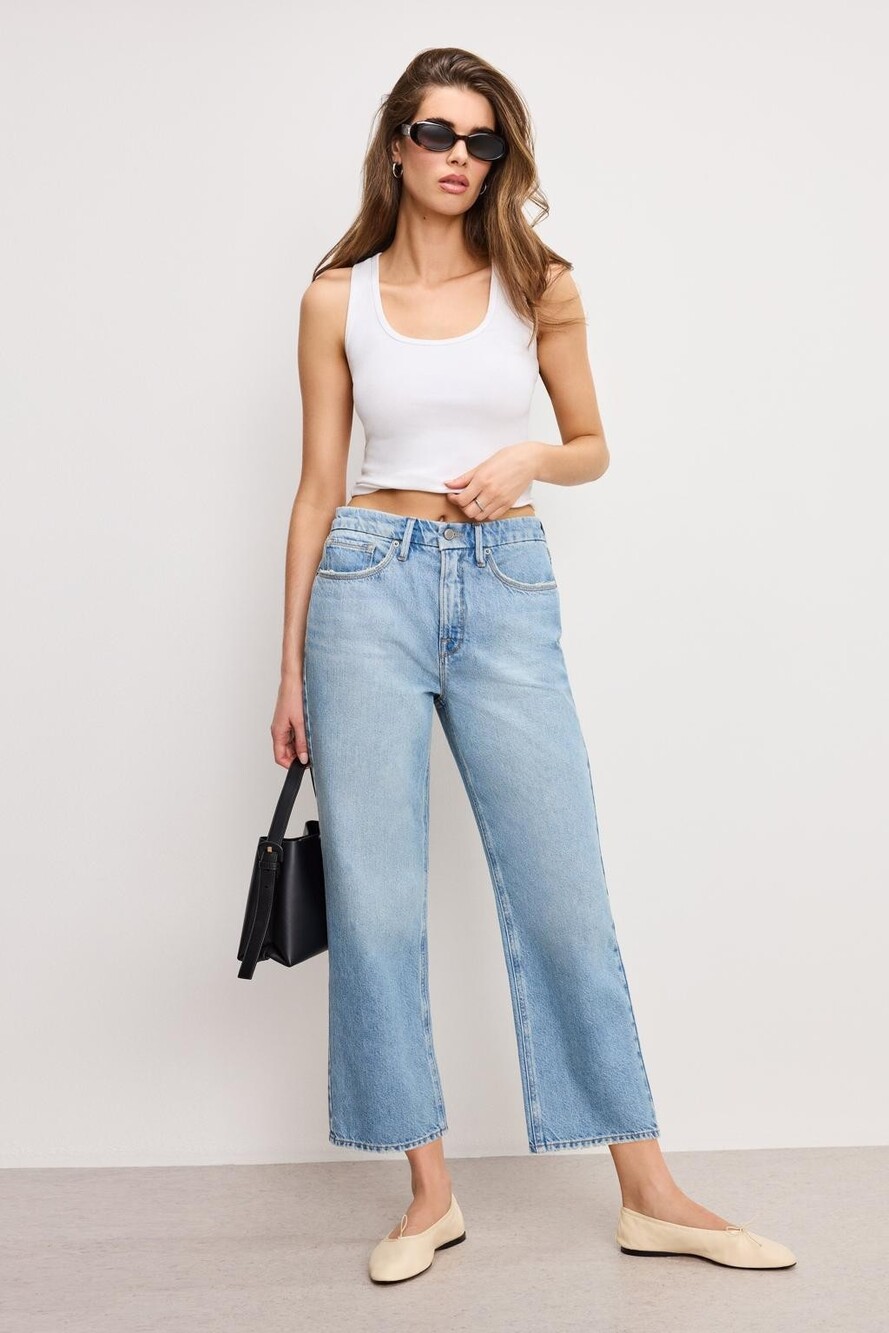 Good American Good 90s Cropped Relaxed Jeans 2/26 Mid Rise Baggy Y2K Denim